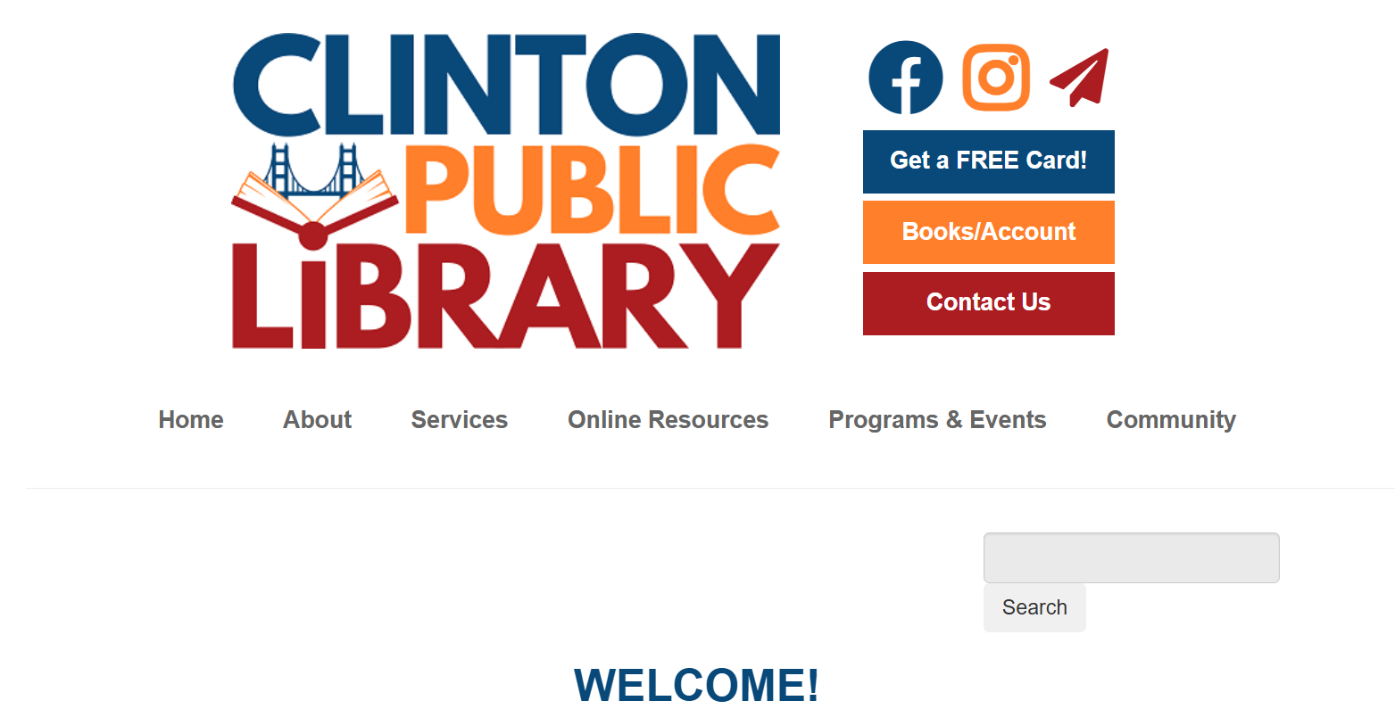 Clinton Library thumbnail of main page of website